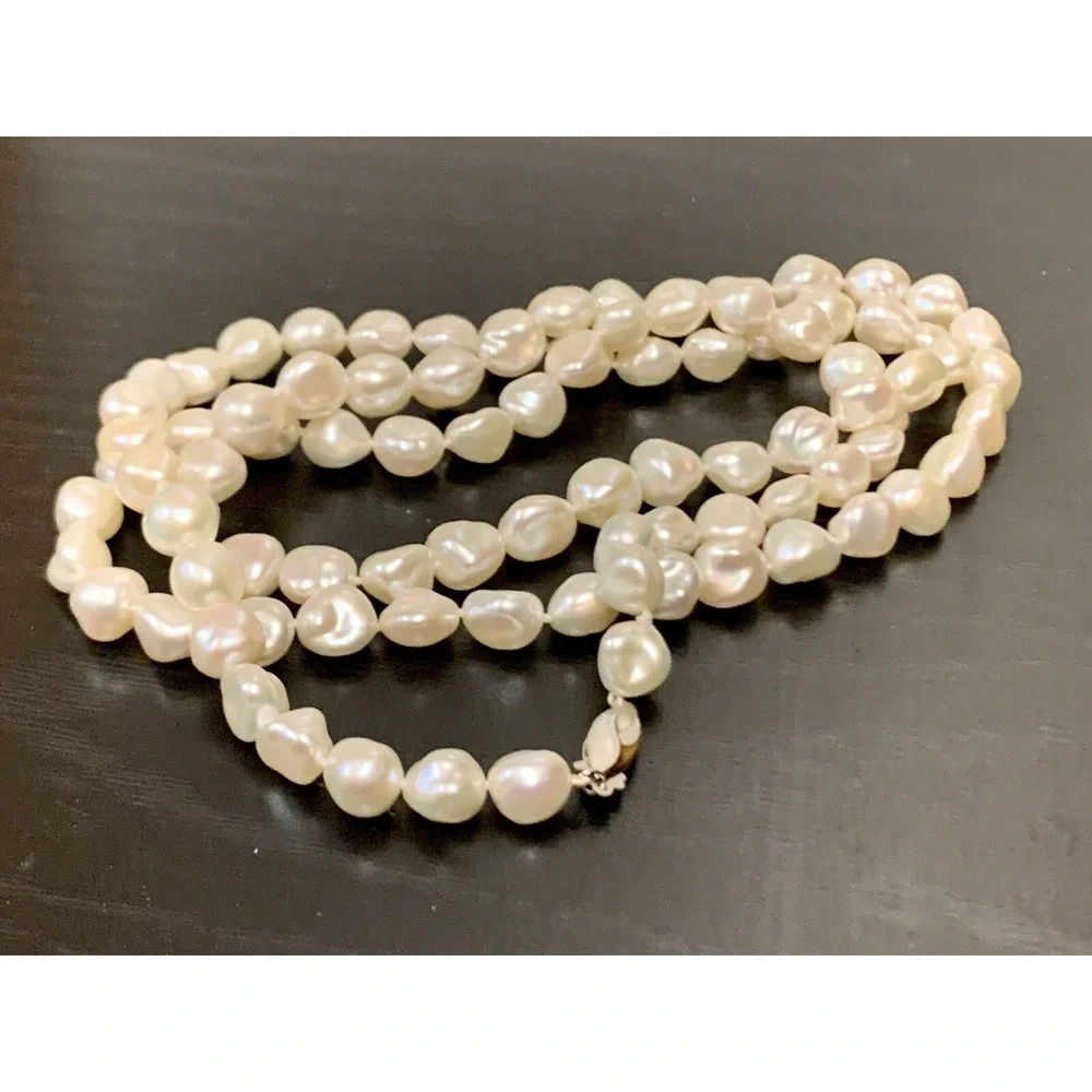 Vintage 14K White Gold Opera Baroque Pearl Necklace 35